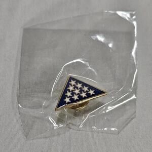 Folded American Flag Pin Blue Stars Lapel Enamel In Memory Hat US